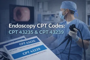 Medical provider reviewing Endoscopy CPT Codes during an endoscopy treatment procedure.