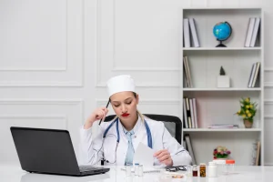 A doctor reviewing In House Medical Billing expenses and issues