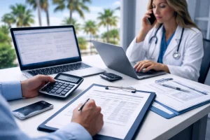 Healthcare professionals managing billing tasks remotely, highlighting the benefits of Outsource Medical Billing Florida services.