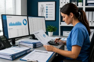 Healthcare Provider reviewing Outsource Medical Billing Ohio documents for managing claims, billing reports, and revenue cycle tasks.