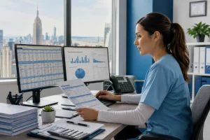 Outsource Mental Health Billing New York with a billing specialist managing claims, reports, and revenue cycle processes